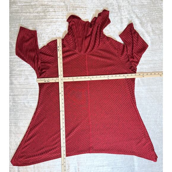 Women's NYGARD Deep Red 3/4 Sleeve Loose Cowl Neck Tunic, Size 2X - Picture 4 of 7